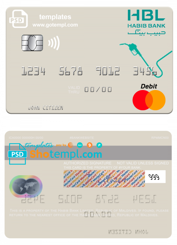 Maldives Habib Bank Limited mastercard credit card template in PSD format