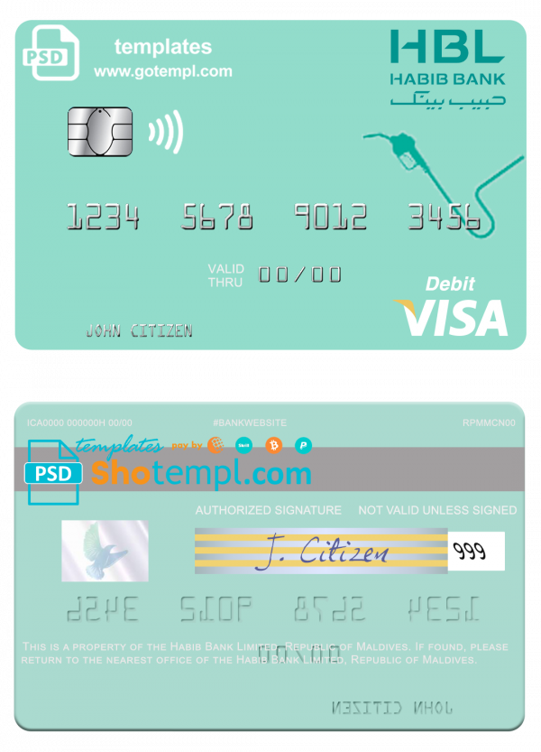 Maldives Habib Bank Limited visa card fully editable template in PSD format