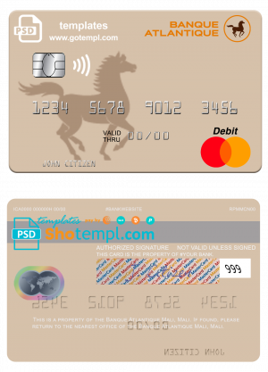 Mali Banque Atlantique mastercard credit card template in PSD format