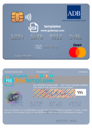 Marshall Islands ADB Bank mastercard credit card template in PSD format