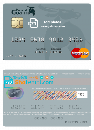 Marshall Islands Bank of Guam mastercard fully editable credit card template in PSD format