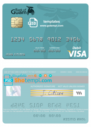 Marshall Islands Bank of Guam visa credit card fully editable template in PSD format
