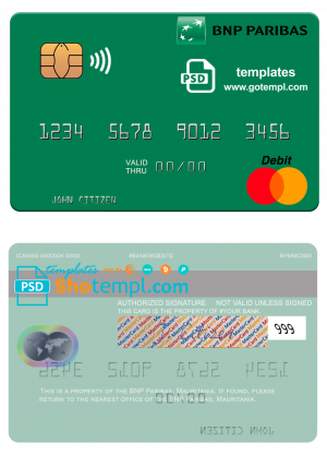 Mauritania BNP Paribas mastercard fully editable template in PSD format