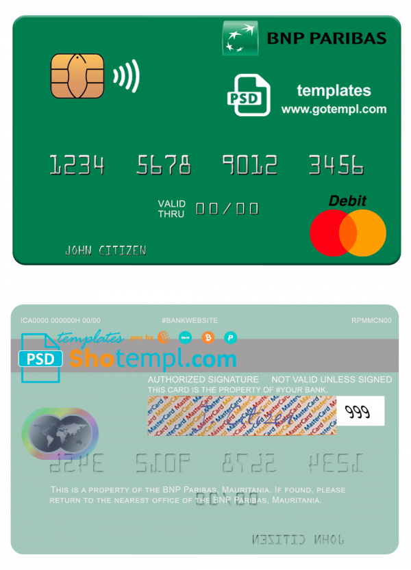 Mauritania BNP Paribas mastercard fully editable template in PSD format