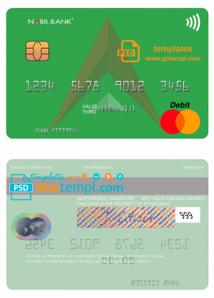 Nepal Nabil bank mastercard, fully editable template in PSD format