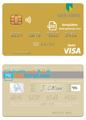 Netherlands ABN AMRO Bank visa debit card template in PSD format