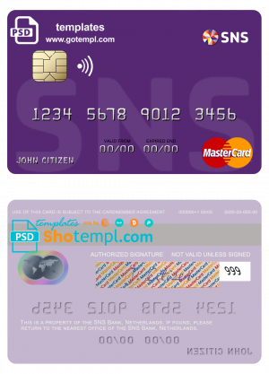 Netherlands SNS Bank mastercard credit card template in PSD format