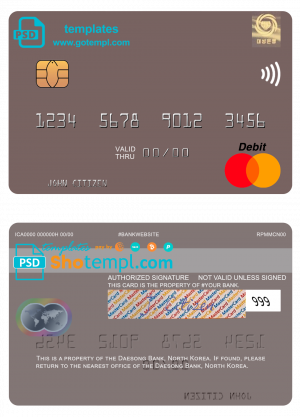 North Korea Daesong Bank mastercard, fully editable template in PSD format