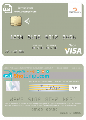 North Macedonia Stater Banka AD Kumanovo visa debit card, fully editable template in PSD format