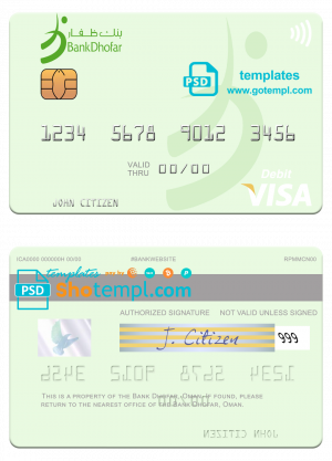 Oman Bank Dhofar visa debit card, fully editable template in PSD format