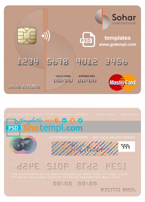 Oman Sohar International Bank mastercard, fully editable template in PSD format