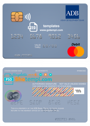 Palau ADB Bank mastercard, fully editable template in PSD format