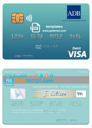 Palau ADB Bank visa debit card, fully editable template in PSD format