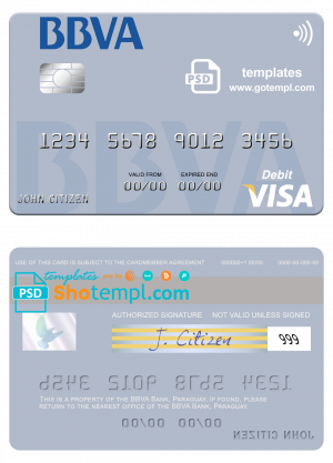 Paraguay Banco BBVA visa credit card template in PSD format
