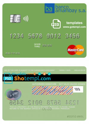 Paraguay Banco Amambay mastercard credit card template in PSD format