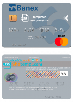 Peru Banco Banex mastercard credit card template in PSD format