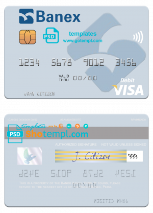 Peru Banco Banex visa debit card template in PSD format, fully editable
