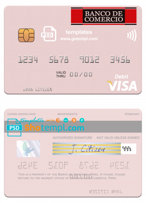 Peru Banco de Comercio visa debit card template in PSD format