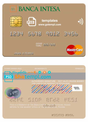 Poland Banca Intesa mastercard, fully editable template in PSD format