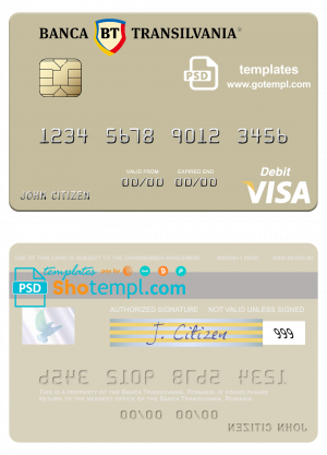 Romania Banca Transilvania visa debit card, fully editable template in PSD format