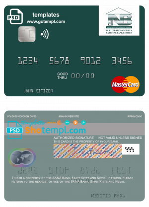 Saint Kitts and Nevis SKNA Bank mastercard credit card template in PSD format