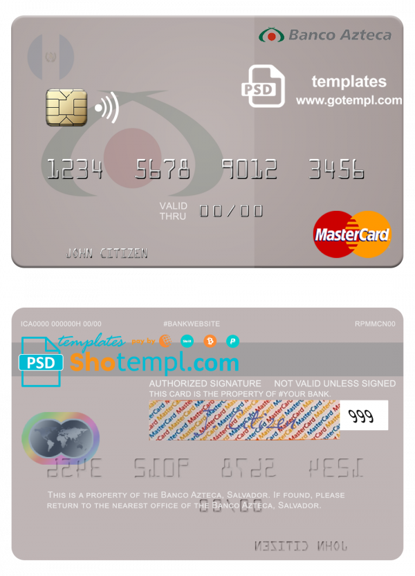 Salvador Banco Azteca mastercard credit card template in PSD format