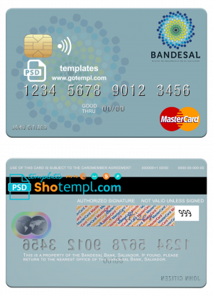 Salvador Bandesal Bank mastercard credit card template in PSD format