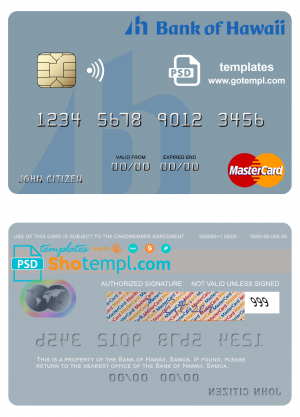 Samoa Bank of Hawaii mastercard template in PSD format