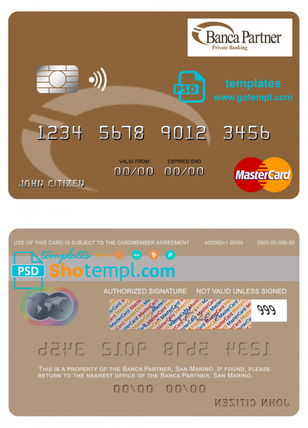 San Marino Banca Partner mastercard template in PSD format