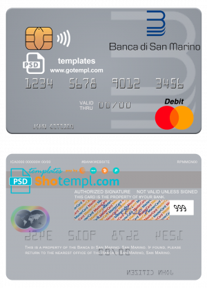 San Marino Banca di San Marino mastercard template in PSD format