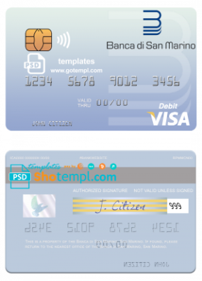San Marino Banca di San Marino visa debit card template in PSD format