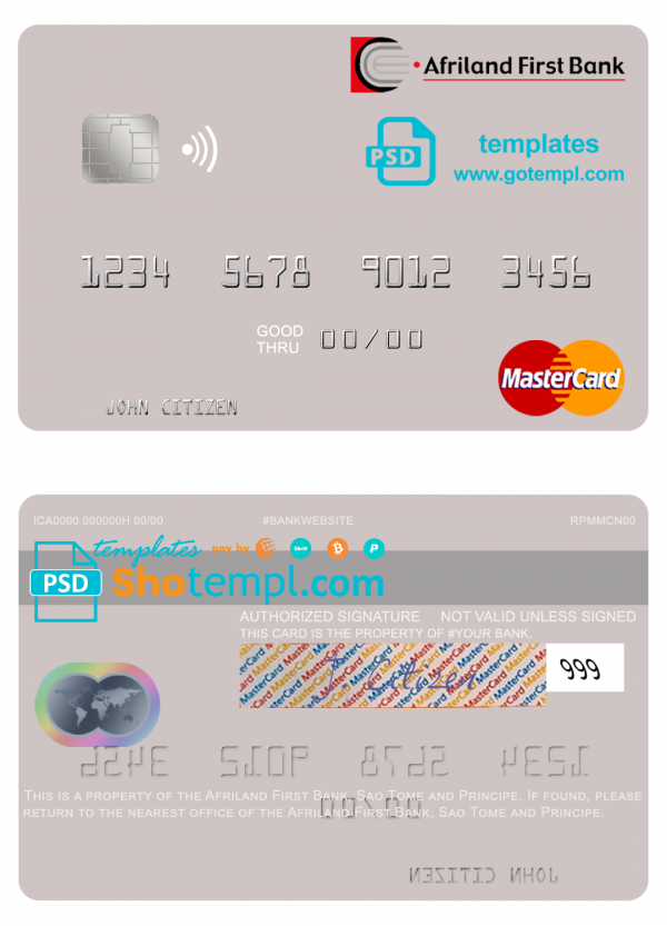 Sao Tome and Principe Afriland First Bank mastercard template in PSD format