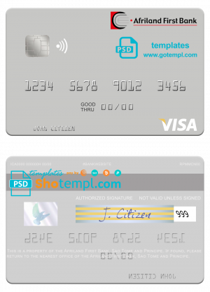 Sao Tome and Principe Afriland First Bank visa debit card template in PSD format