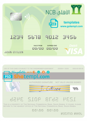 Saudi Arabia The National Commercial Bank visa debit card template in PSD format