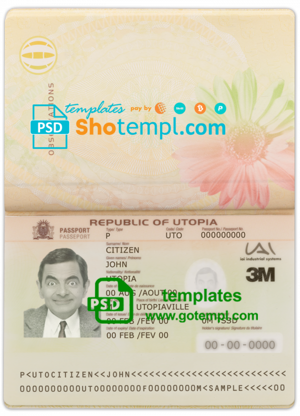 Utopia passport template in PSD format, fully editable