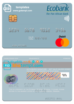 Senegal Ecobank Sénégal mastercard template in PSD format