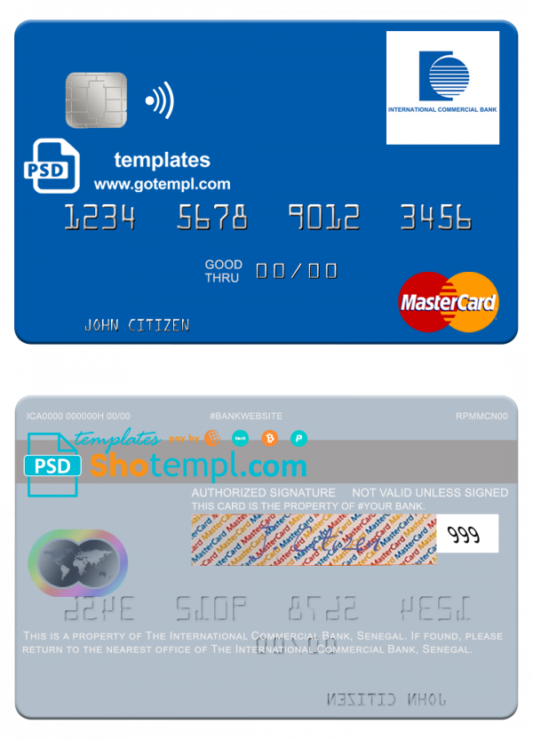 Senegal The International Commercial Bank mastercard template in PSD format
