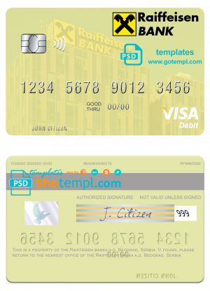 Serbia Raiffeisen banka a.d. Beograd visa debit card template in PSD format