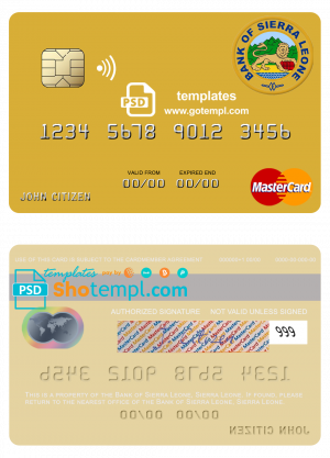 Sierra Leone Bank of Sierra Leone mastercard template in PSD format