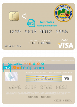 Sierra Leone Bank of Sierra Leone visa debit card template in PSD format