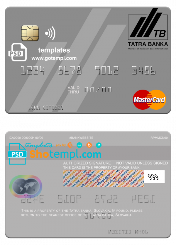 Slovakia Tatra Banka mastercard template in PSD format
