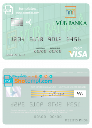 Slovakia VÚB Banka visa debit card template in PSD format