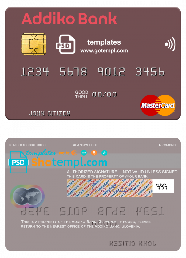 Slovenia Addiko Bank mastercard template in PSD format