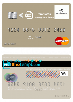 Slovenia Factor Banka mastercard template in PSD format