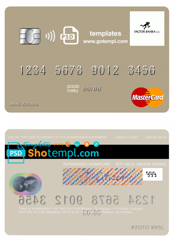 Slovenia Factor Banka mastercard template in PSD format