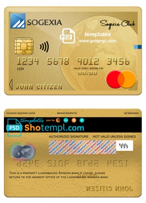 Luxembourg Sogexia bank mastercard credit card template in PSD format