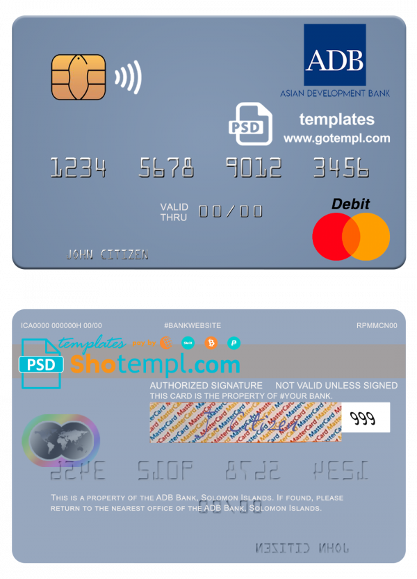 Solomon Islands ADB Bank mastercard credit card template in PSD format