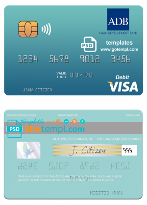 Solomon Islands ADB Bank visa debit card template in PSD format