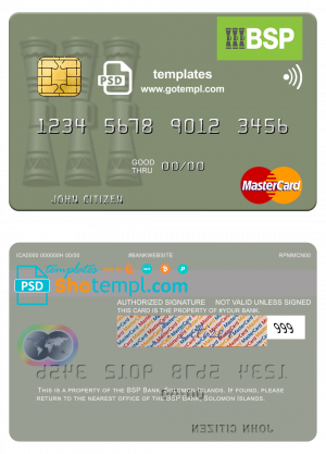 Solomon Islands BSP Bank mastercard credit card template in PSD format