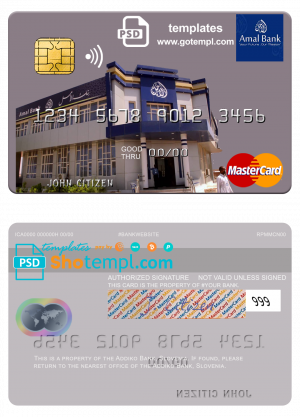 Somalia Amal Bank mastercard credit card template in PSD format
